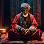 Home 18 모로코 전통 악기 가나와 - **A traditional Gnawa Lila ritual in a dimly lit, intimate Moroccan zawiya.** A wise Maalem (master ...