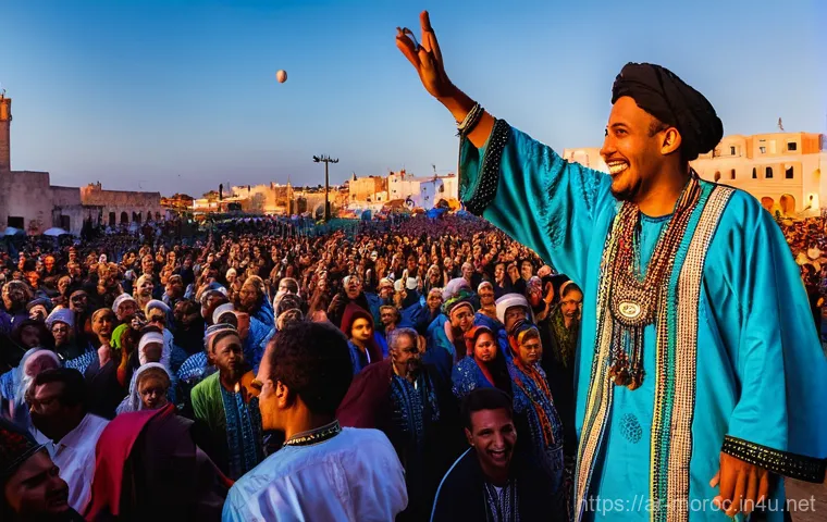 모로코 전통 악기 가나와 - **A dynamic, close-up performance showcasing the raw energy of Gnawa instruments.** A skilled Maalem...