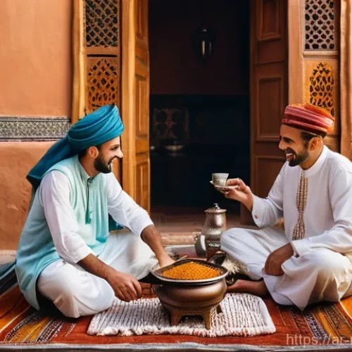 Home 29 모로코의 법과 샤리아 - **A Serene Moroccan Family Meal:** A warm and inviting scene inside a traditional Moroccan home, whe...