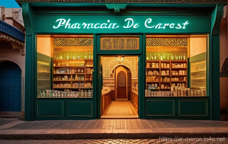 모로코에서 약국 이용법 - **Prompt 1: Moroccan Night Pharmacy Scene**
    "A vibrant, softly lit street scene in a Moroccan ci...