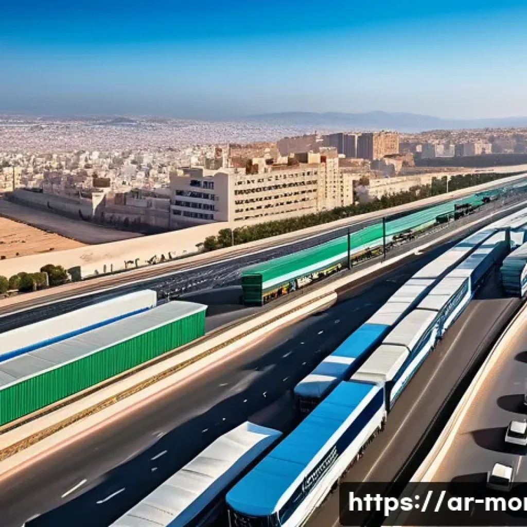 모로코 경제 성장 요인 - A vibrant modern Moroccan cityscape featuring advanced infrastructure: wide multi-lane highways with...