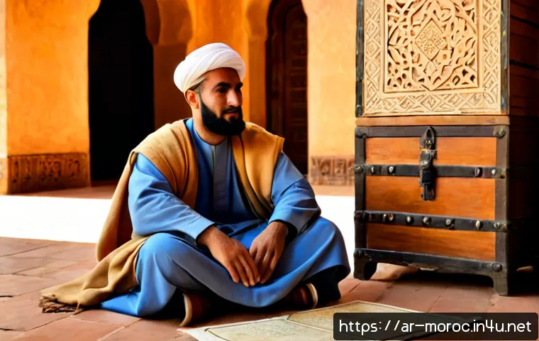 모로코 출신 유명 인물 - Photorealistic historical portrait of Ibn Battuta, celebrated Moroccan traveler, seated in a sunlit ...